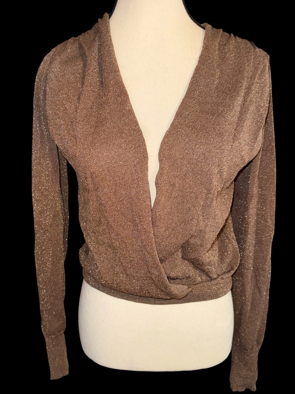 Superdown Mocha Metallic long sleeve draped blouse cardigan XS NWT